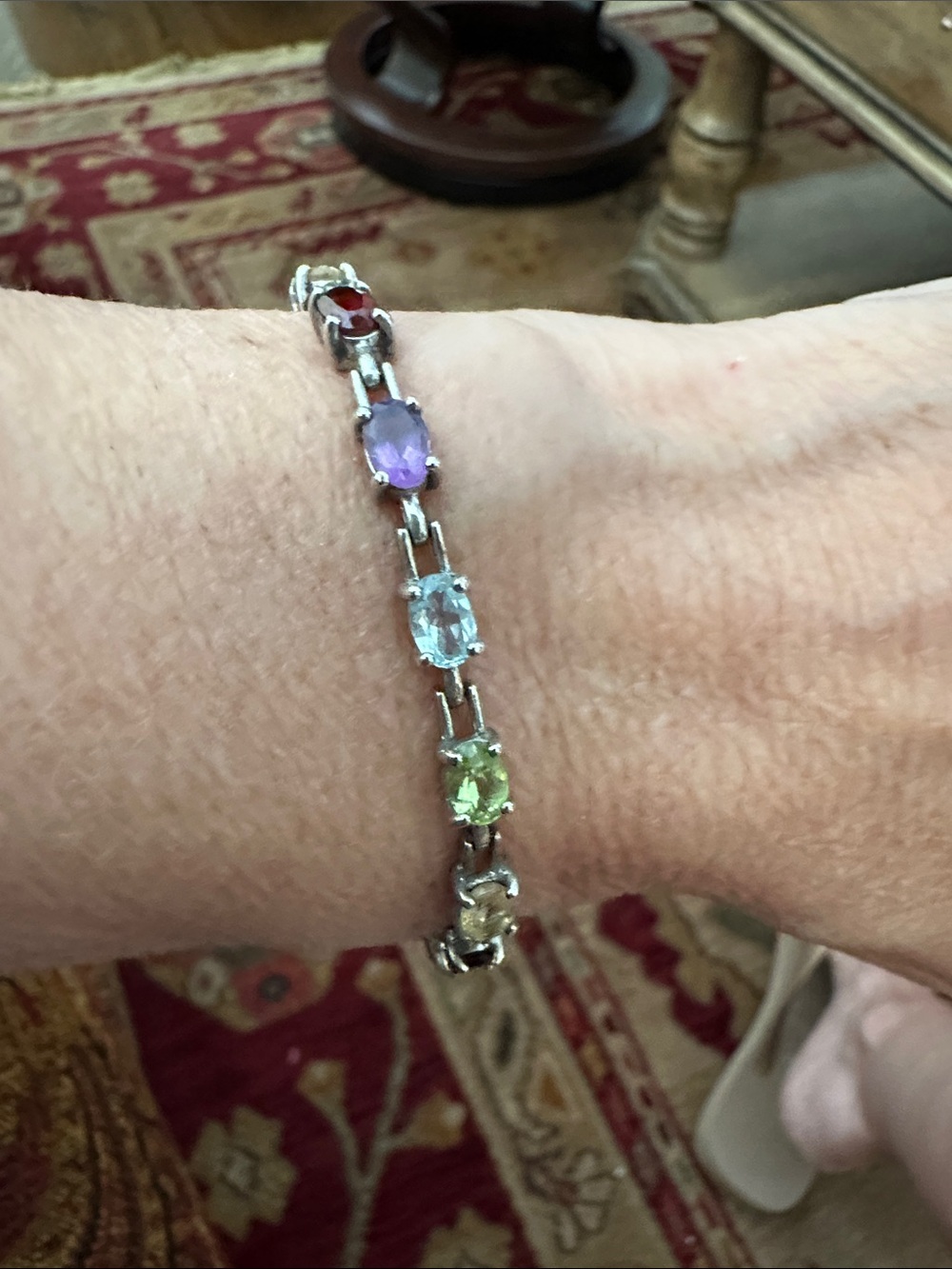 Sterling Silver Multi-Gemstone Bracelet - Purple, Blue, Green, Red